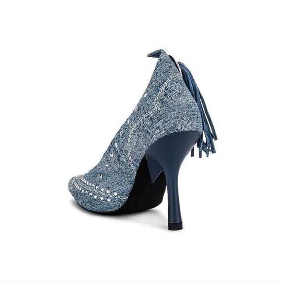 New Jeffrey Campbell cowgirl Yee Haw Heel in Blue Acid Wash Denim Blue Jean 6.5 - Picture 2 of 6